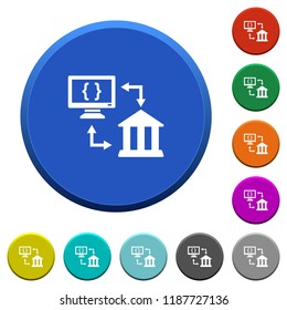 Open banking API round color beveled buttons with smooth surfaces and flat white icons