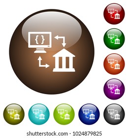 Open banking API white icons on round color glass buttons