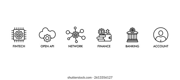 OPEN BANKING banner web icon vector illustration concept for financial technology with an icon of the fintech, coding, open API, finance, banking, third party developer, and account