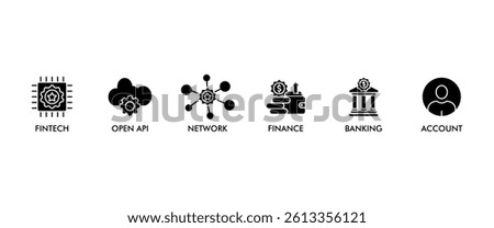OPEN BANKING banner web icon vector illustration concept for financial technology with an icon of the fintech, coding, open API, finance, banking, third party developer, and account