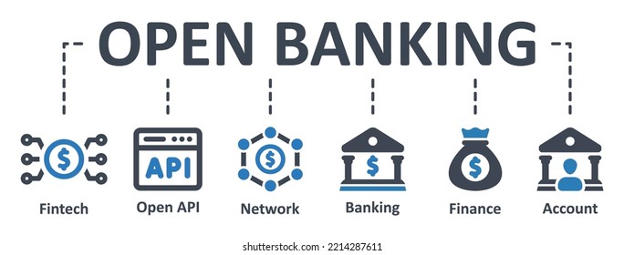 Open Banking Icon - Vector Illustration . Open, Banking, Fintech, Coding, Open Api, Finance, Account, Bank, Infographic, Template, Presentation, Concept, Banner, Pictogram, Icon Set, Icons .