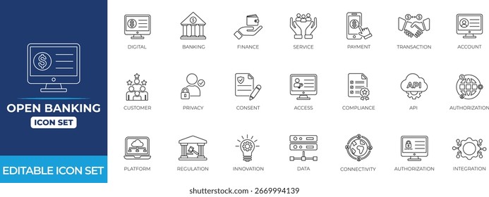 Open Banking line icon set. Solid line icon collection design.