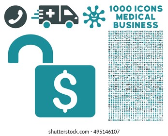 Open Banking Lock icon with 1000 medical commerce soft blue vector design elements. Collection style is flat bicolor symbols, white background.