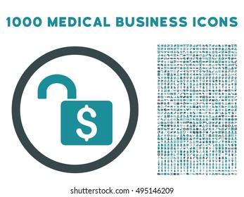Open Banking Lock icon with 1000 medical commercial soft blue vector design elements. Collection style is flat bicolor symbols, white background.