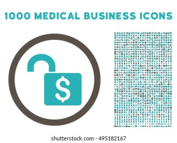 Open Banking Lock icon with 1000 medical commercial grey and cyan vector design elements. Clipart style is flat bicolor symbols, white background.