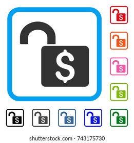 Open Banking Lock icon. Flat gray pictogram symbol inside a light blue rounded squared frame. Black, gray, green, blue, red, orange color versions of Open Banking Lock vector.