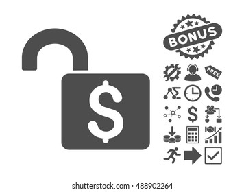 Open Banking Lock pictograph with bonus clip art. Vector illustration style is flat iconic symbols, gray color, white background.