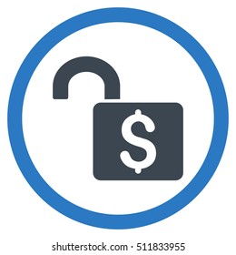 Open Banking Lock vector bicolor rounded icon. Image style is a flat icon symbol inside a circle, smooth blue colors, white background.