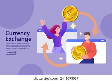 Open banking platform, currency exchange, stock market. dollar, euro. Finances management service, online money transaction, stocks trading icons set. Vector illustration.