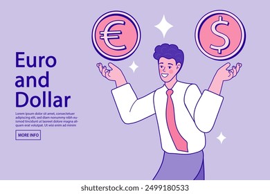 Open banking platform, currency exchange, stock market. dollar, euro. Finances management service, online money transaction, stocks trading icons set. Vector illustration.