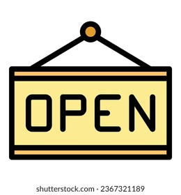 Open banner icon outline vector. Food shop. Dinning breakfast color flat
