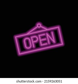Open banner simple icon, vector. Flat design. Purple neon style on black background.ai