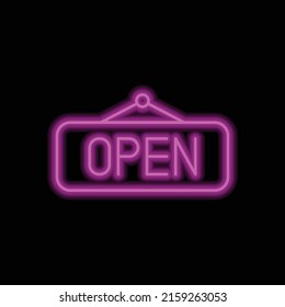 Open banner simple icon vector. Flat design. Purple neon style on black background.ai