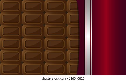 open bar of chocolate wrapped in colored foil with a decorative strip. holiday vector background