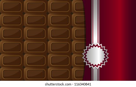 open bar of chocolate wrapped in colored foil with a decorative strip and label. holiday vector background