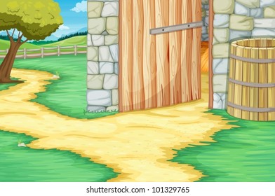 Open Barn Door Scene Illustration