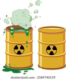 Open Barrel of Hazardous Acid with Green Liquid Vector Illustration