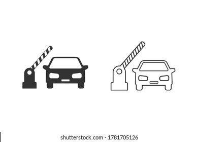 Open barrier, car vector line icon set on white