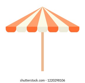 Open beach umbrella with stripes vector flat icon isolated on white