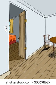 Open bedroom door and dining area background