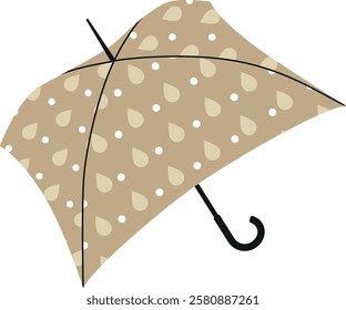 Open beige square rain umbrella. Vector illustration isolated on transparent background. Parasol for rainy weather. Rain protection accessory.