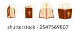 Open Bible the holy book of Christians vector set icon