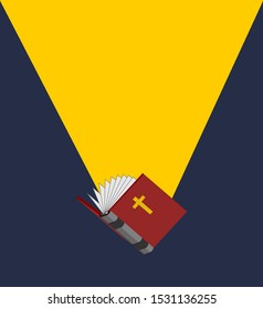 Open bible and holy light. Religion vector illustration