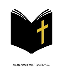 Open Bible Icon. Holy Book With Golden Cross. Vector Illustration.