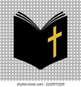 Open Bible Icon. Holy Book With Golden Cross. Vector Illustration On Transparent Background.