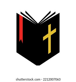 Open Bible Icon. Holy Book With Golden Cross. Vector Illustration.