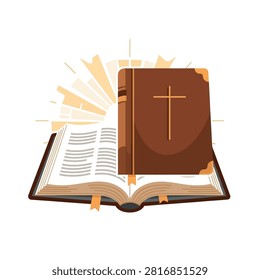 An open Bible with light rays emanating from it, symbolizing faith and knowledge.
