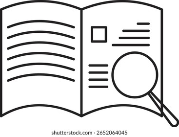 Open binder with rising paper icon representing active file reading or report generation with transparent background