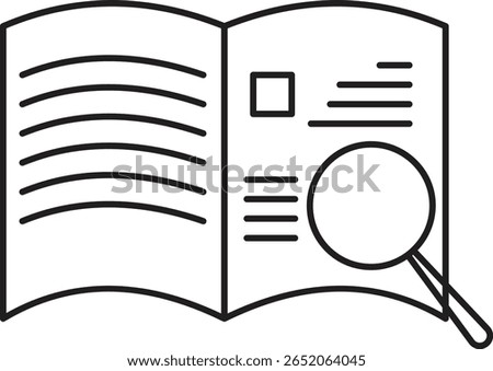 Open binder with rising paper icon representing active file reading or report generation with transparent background