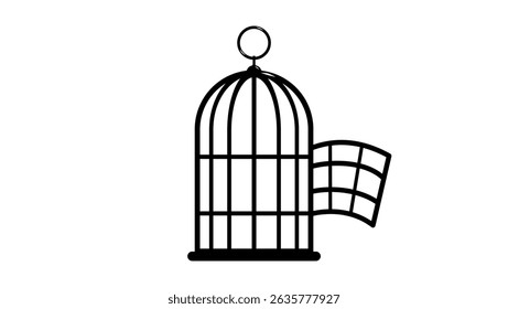 open bird cage, black isolated silhouette