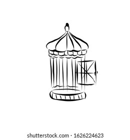 open bird cage, sketch drawing vector illustration 