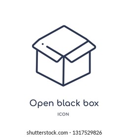 open black box icon from tools and utensils outline collection. Thin line open black box icon isolated on white background.