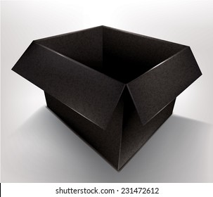 Open black box. Realistic vector render.
