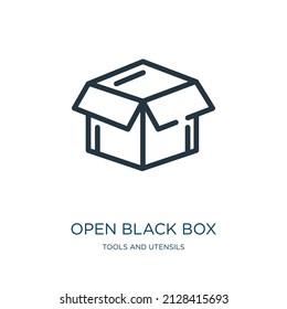 open black box thin line icon. box, package linear icons from tools and utensils concept isolated outline sign. Vector illustration symbol element for web design and apps.