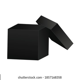 Open black box vector isolated on white background. 3D Black gift box illustration.