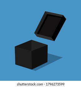 Abre la caja negra de regalo. Aislado en la ilustración vectorial de fondo