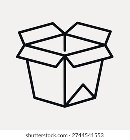 Open black outline cardboard box on a light beige background simple
