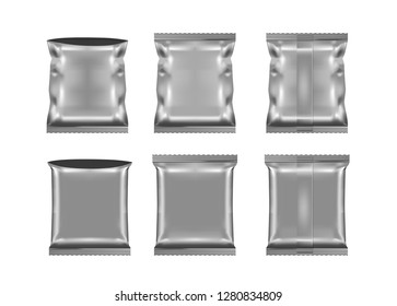 Open black packaging for snacks, food, chips, sugar and spices.
