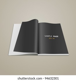 Open black page book, vector illustration