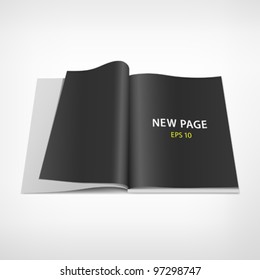 Open black page on book, vector illustration