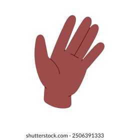 Open black palm icon. Hand gesture of welcome, greeting, say Hi, Goodbye. High five symbol. Sign of stop. Nonverbal communication, body language. Flat isolated vector illustration on white background