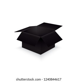 Open black paper box on white background, vector illustration. EPS 10