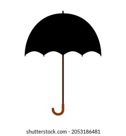 Open black umbrella isolated on white background. Halloween decoration. Weather icon and meteorology clip art. Flat vector illustration