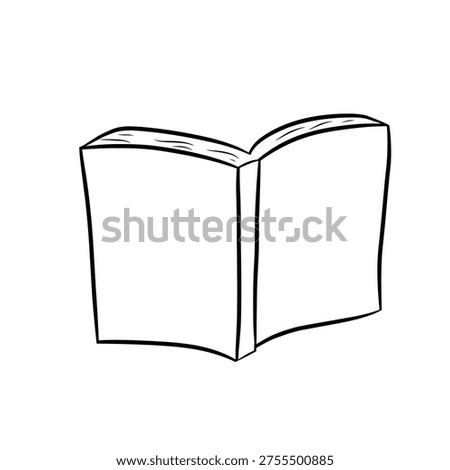 Open blank book without hands in simple line art style. Minimal black and white illustration with copy space concept for education, reading, and writing isolated on light background.
