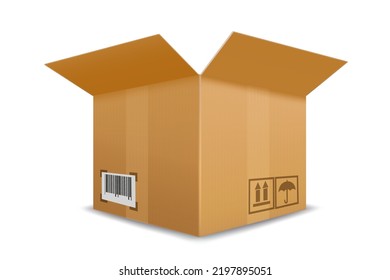 Open blank cardboard box template. Mockup isolated on a transparent background. Vector illustration.
