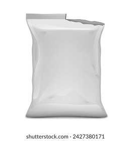 Open Blank Foil Bag Packaging For Food Isolated On White. EPS10 Vector